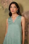 Shop_House Of TA-YA_Green Modal, Satin Embroidery V-neck Top And Pant Set _Online_at_Aza_Fashions