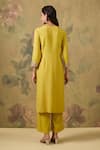 Shop_House Of TA-YA_Yellow Modal, Satin Zari V-neck Gold Embroidered Kurta Set _at_Aza_Fashions