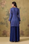 Shop_House Of TA-YA_Blue Modal, Satin Zari V-neck Embroidered Kurta Sharara Set _at_Aza_Fashions