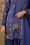 Shop_House Of TA-YA_Blue Modal, Satin Zari V-neck Embroidered Kurta Sharara Set _Online_at_Aza_Fashions
