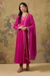 Buy_House Of TA-YA_Pink Cotton Sequins V-neck Kurta Chudidar Set _at_Aza_Fashions
