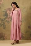 Shop_House Of TA-YA_Pink Muslin Beads Asymmetric Anarkali And Chudidaar Set _Online_at_Aza_Fashions