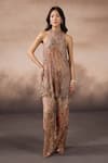 Buy_Falsa_Pink Chantelle Embroidery Halter Neck Tunic And Pant Set _at_Aza_Fashions