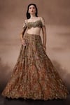 Buy_Falsa_Brown Chantelle Embroidery Sweetheart Printed Lehenga And Asymmetric Blouse Set _at_Aza_Fashions
