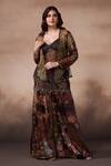 Buy_Falsa_Brown Tulle, Silk Organza Beads Round Neck, Open Embroidered Tunic And Jacket Set _at_Aza_Fashions