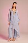Buy_Kalista_Blue Organza, Viscose Embroidery, Sequins V-neck Clara Kaftan Set _at_Aza_Fashions