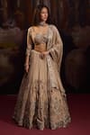 Buy_Falsa_Ivory Silk, Chiffon Embroidery Round Neck Lehenga Set _at_Aza_Fashions