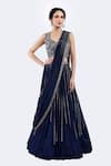 Buy_Onaya_Navy Crepe Sequins, Cut Work Pre-draped Lehenga Saree And Embellished Blouse Set _at_Aza_Fashions