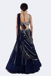 Shop_Onaya_Navy Crepe Sequins, Cut Work Pre-draped Lehenga Saree And Embellished Blouse Set _at_Aza_Fashions