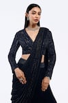 Shop_Onaya_Navy Crepe Sequins, Cut Work Pre-draped Lehenga Saree And Embellished Blouse Set _Online_at_Aza_Fashions