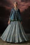 Buy_Swatti Kapoor_Blue Embroidery, Zari Round Neck Farah Floral Woven Peplum Top And Skirt Set _at_Aza_Fashions