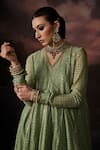 Swatti Kapoor_Green Chanderi V-neck Nina Floral Print Kurta _at_Aza_Fashions