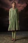 Buy_Swatti Kapoor_Green Cotton, Lycra Naaz Polka Dot Woven Churidar _at_Aza_Fashions