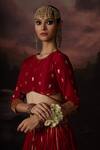 Swatti Kapoor_Red Round Neck Huda Floral Woven Blouse _Online_at_Aza_Fashions