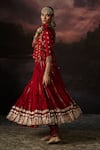 Buy_Swatti Kapoor_Red Chanderi, Silk Collared Noor Embroidered Gilet _Online_at_Aza_Fashions