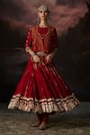 Buy_Swatti Kapoor_Red Chanderi, Silk Collared Noor Embroidered Gilet _at_Aza_Fashions