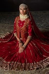 Shop_Swatti Kapoor_Red Chanderi, Silk Collared Noor Embroidered Gilet _Online_at_Aza_Fashions