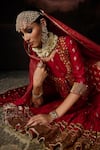 Shop_Swatti Kapoor_Red Aisha Polka Dot Woven Dupatta _at_Aza_Fashions