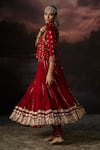 Swatti Kapoor_Red Cotton, Lycra Embroidery, Sequins Round Neck Noor Jacket Set With Dupatta _at_Aza_Fashions