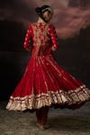Shop_Swatti Kapoor_Red Cotton, Lycra Embroidery, Sequins Round Neck Noor Jacket Set With Dupatta _at_Aza_Fashions