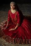 Swatti Kapoor_Red Chanderi Embroidery, Sequins, Zari Round Neck Noor Skirt Set With Gilet _Online_at_Aza_Fashions