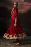 Swatti Kapoor_Red Chanderi Embroidery, Sequins, Zari Round Neck Noor Skirt Set With Gilet _at_Aza_Fashions