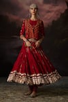 Shop_Swatti Kapoor_Red Chanderi Embroidery, Sequins, Zari Round Neck Noor Skirt Set With Gilet 