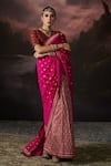 Swatti Kapoor_Wine Mukaish Beads V-neck Rana Floral Woven Blouse _Online_at_Aza_Fashions