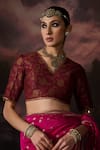 Buy_Swatti Kapoor_Wine Mukaish Beads V-neck Rana Floral Woven Blouse _at_Aza_Fashions