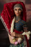 Buy_Swatti Kapoor_Blue Mukaish Zari, Embroidery V-neck Inaya Floral Woven Lehenga Set _Online_at_Aza_Fashions