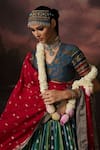 Buy_Swatti Kapoor_Blue Mukaish Zari, Embroidery V-neck Inaya Floral Woven Lehenga Set 