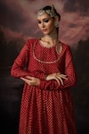 Buy_Swatti Kapoor_Red Cotton, Chanderi Sequins, Embroidery Round Hind Stripe Woven Anarkali Set _Online_at_Aza_Fashions