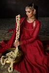 Shop_Swatti Kapoor_Red Cotton, Chanderi Sequins, Embroidery Round Hind Stripe Woven Anarkali Set _Online_at_Aza_Fashions