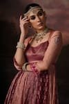 Swatti Kapoor_Pink Chanderi, Cotton, Lycra Embroidery Round Neck Saima Woven Anarkali Set _Online_at_Aza_Fashions