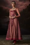 Buy_Swatti Kapoor_Pink Chanderi, Cotton, Lycra Embroidery Round Neck Saima Woven Anarkali Set _Online_at_Aza_Fashions