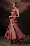 Swatti Kapoor_Pink Chanderi, Cotton, Lycra Embroidery Round Neck Saima Woven Anarkali Set _at_Aza_Fashions