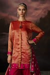 Buy_Swatti Kapoor_Pink Chanderi Zari, Sequins Round Neck Rehana Woven Kurta Set _Online_at_Aza_Fashions