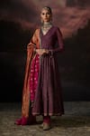 Buy_Swatti Kapoor_Purple Sequins V-neck Fiza Floral Woven Anarkali _Online_at_Aza_Fashions