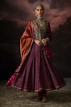 Buy_Swatti Kapoor_Purple Sequins V-neck Fiza Floral Woven Anarkali _at_Aza_Fashions