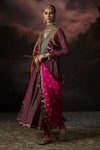 Swatti Kapoor_Green Beads, Sequins, Embroidery V-neck Ambeer Floral Woven Jacket Anarkali Set _Online_at_Aza_Fashions