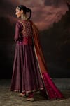 Shop_Swatti Kapoor_Purple Beads, Pom-poms V-neck Fiza Floral Woven Anarkali Set _at_Aza_Fashions
