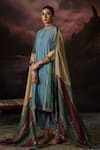 Shop_Swatti Kapoor_Blue Zari Round Neck Tara Handwoven Kurta _Online_at_Aza_Fashions