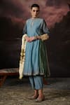Buy_Swatti Kapoor_Blue Cotton Aliya Polka Dot Print Pant _at_Aza_Fashions