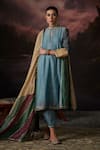 Buy_Swatti Kapoor_Blue Cotton Zari Round Neck Tara Woven Kurta Set _at_Aza_Fashions
