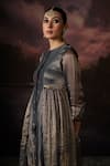 Swatti Kapoor_Blue Zari Round Neck Hina Stripe Woven Kurta _Online_at_Aza_Fashions