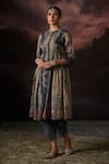 Buy_Swatti Kapoor_Blue Zari Round Neck Hina Stripe Woven Kurta _at_Aza_Fashions