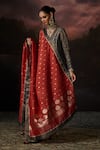 Swatti Kapoor_Blue Zari, Embroidery Round Neck Hina Stripe Woven Kurta Set _Online_at_Aza_Fashions