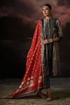 Shop_Swatti Kapoor_Blue Zari, Embroidery Round Neck Hina Stripe Woven Kurta Set _at_Aza_Fashions