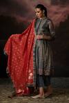 Buy_Swatti Kapoor_Blue Zari, Embroidery Round Neck Hina Stripe Woven Kurta Set _Online_at_Aza_Fashions