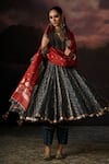 Buy_Swatti Kapoor_Blue Chanderi Embroidery V-neck Sufia Floral Print Anarkali Set _at_Aza_Fashions